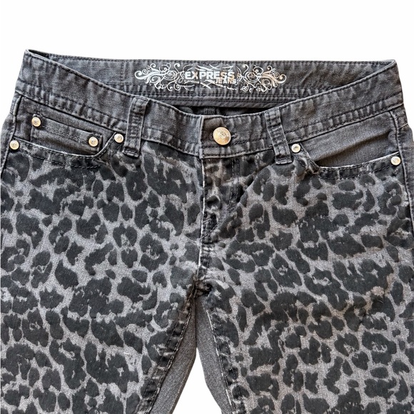 Express Charcoal Jeans with Animal Print Accent - Picture 3 of 6